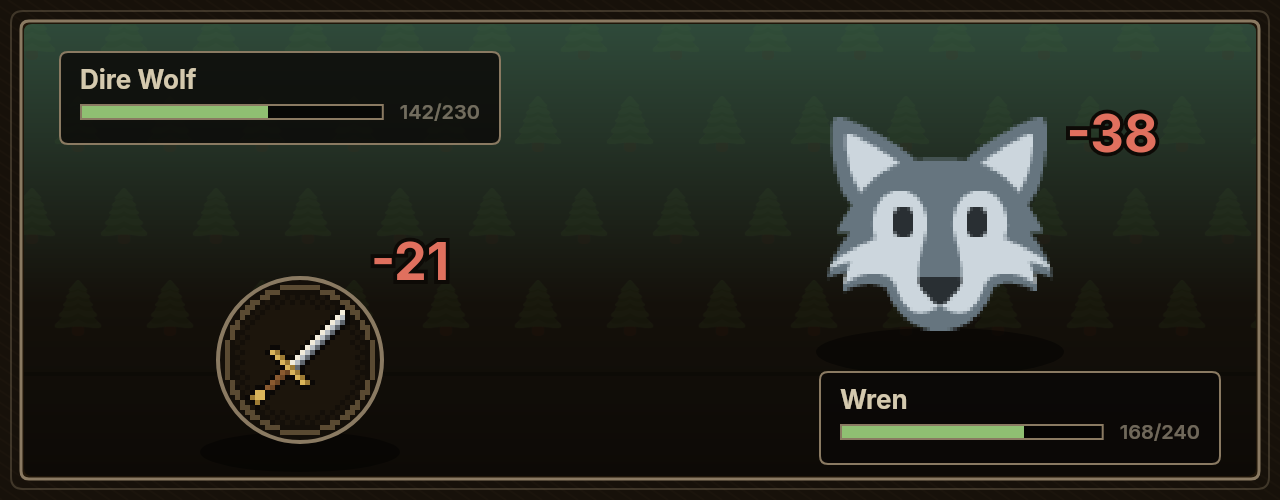 A battle scene against the Dire Wolf